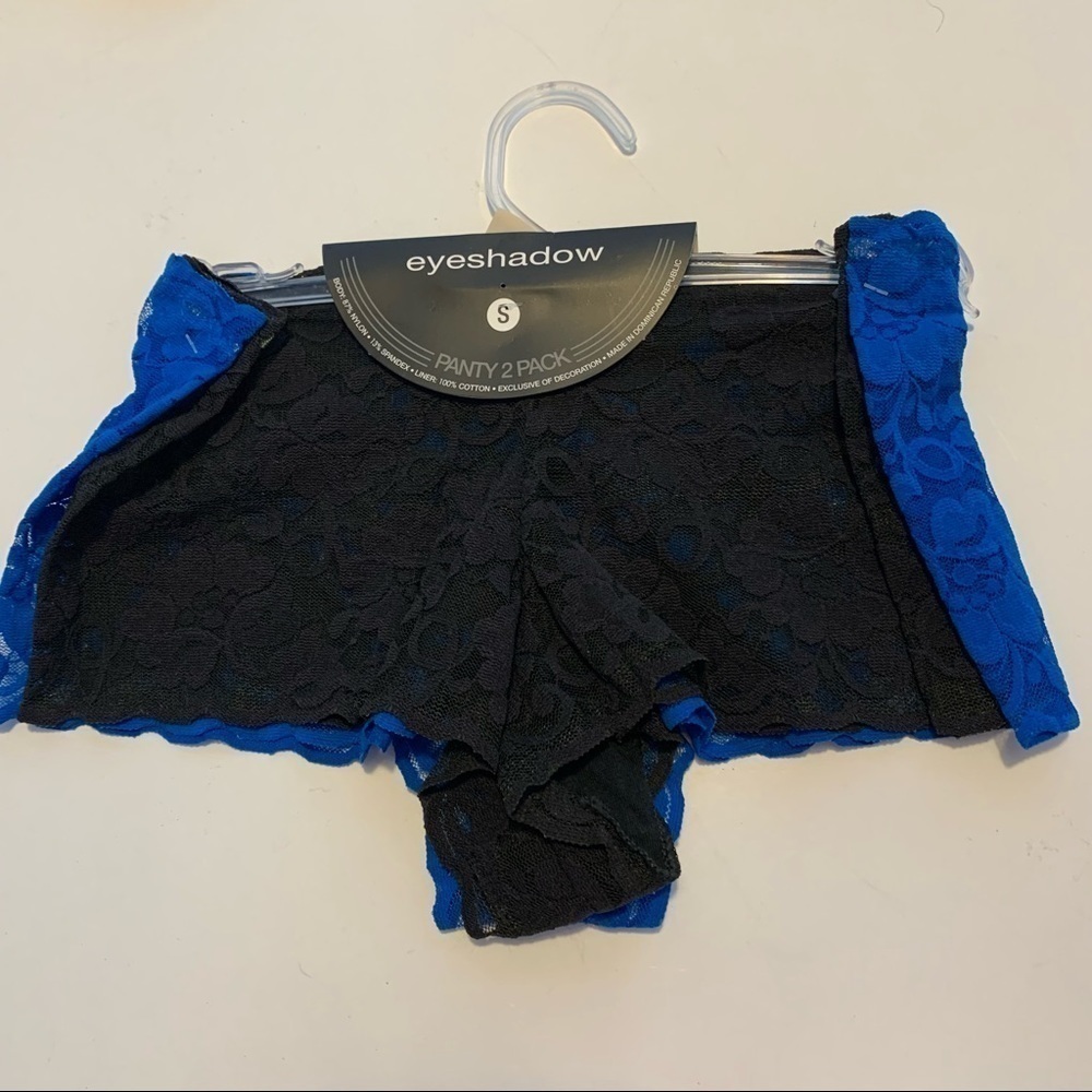 EYESHADOW two pair sexy lace boy shorts panties Royal blue black - Picture 2 of 3